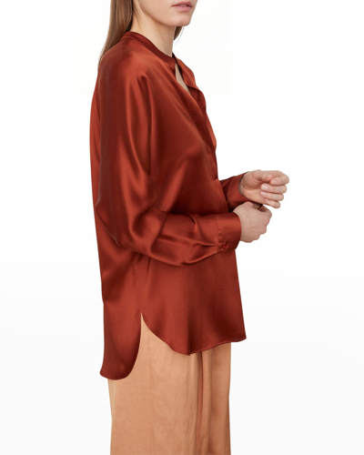 Shop Vince Banded-collar Silk Blouse In Camelia