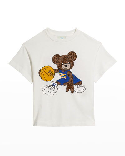 Shop Fendi Boy's Ff Basketball Bear Graphic T-shirt In F0tu9 White