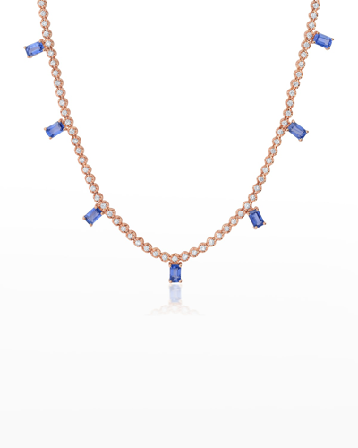 Shop Graziela Gems Emerald-cut Sapphire And Diamond Tennis Necklace In Pink Sapphire