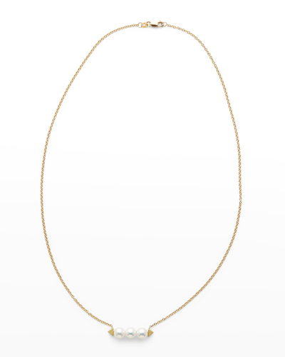 Shop Pearls By Shari 18k Yellow Gold 6mm Akoya 3-pearl Bar Pendant Necklace, 16-18"l