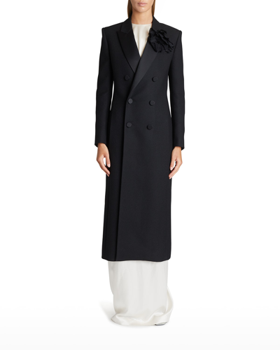 Shop Saint Laurent Double-breasted Wool Tuxedo Coat In Nero