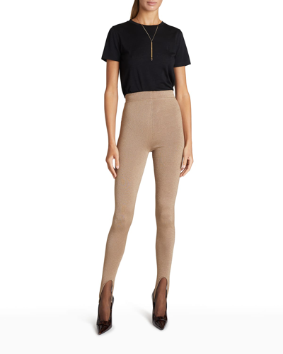 Shop Saint Laurent Stirrup Leggings In Gold