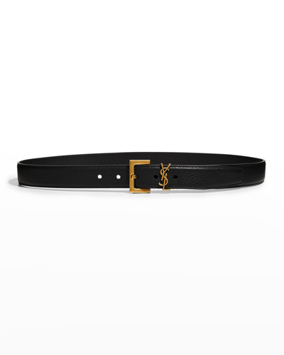 Shop Saint Laurent Ysl Calf Leather Belt In Sea Salt