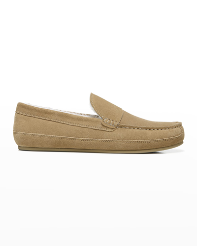 Shop Vince Men's Gibson Shearling-lined Leather Moccasin Slippers In Camel