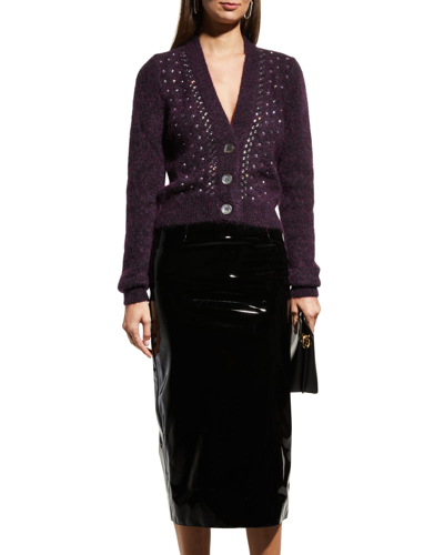 Shop Alessandra Rich Button-front Crystal-embellished Mohair Cardigan In 8043 Purple