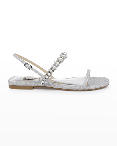 Shop Badgley Mischka Natalee Crystal Glitter Slingback Sandals In Silv Textl