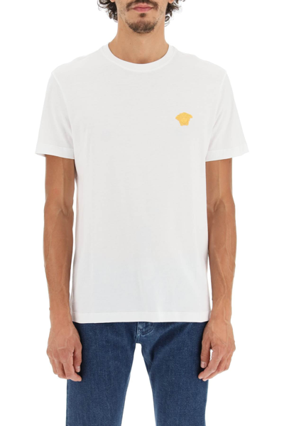 Shop Versace Taylor Fit T-shirt With Medusa Embroidery In White