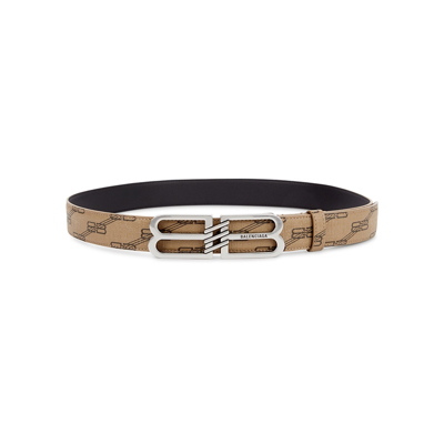 Shop Balenciaga Bb Brown Monogrammed Leather Belt In Beige