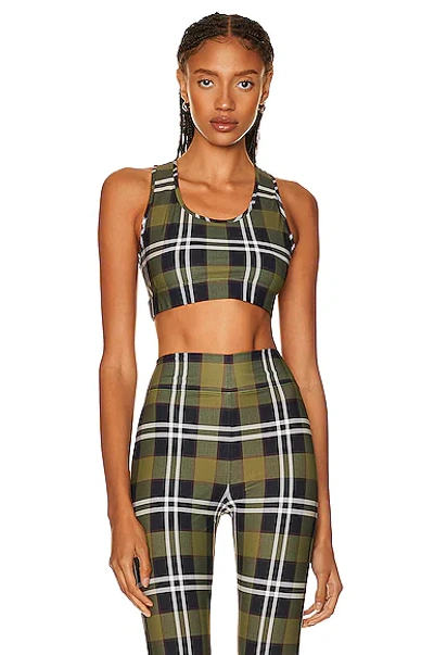 Shop Burberry Immy Top In Dark Olive Green Check