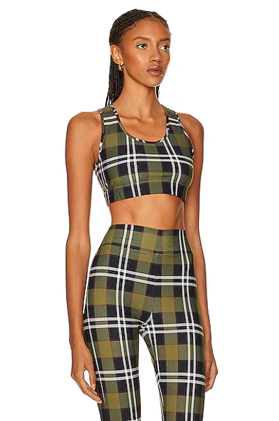 Shop Burberry Immy Top In Dark Olive Green Check