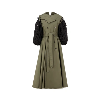 Shop A.w.a.k.e. Trench Coat With Woven Sleeves In Khaki