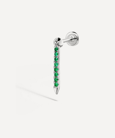 Maria Tash 18ct White Gold 11mm Emerald Eternity Bar Charm Single Threaded Stud Earring In White Gold
