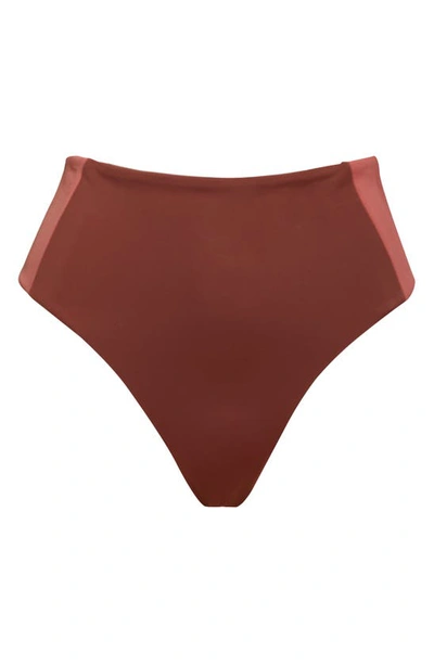 Shop Veronica Beard Ormond Colorblock High Waist Swim Bottoms In Rose/brown