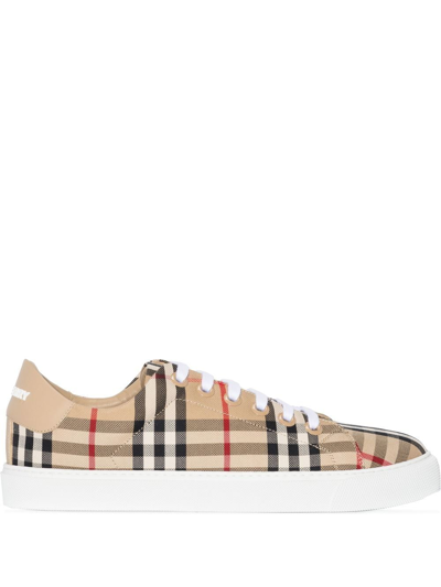 Shop Burberry Sneakers Vintage Check In Beige