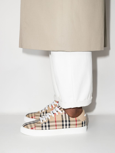 Shop Burberry Sneakers Vintage Check In Beige