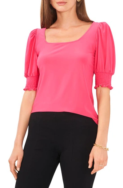 Shop Chaus Square Neck Smocked Sleeve Blouse In Geranium