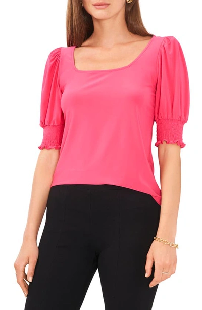 Chaus Square Neck Smocked Sleeve Blouse In Geranium