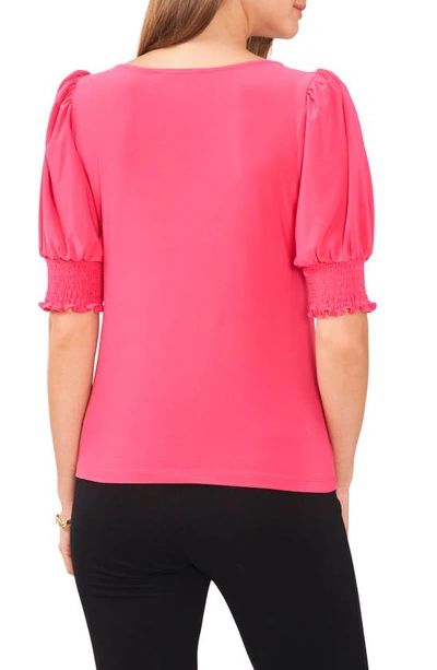 Shop Chaus Square Neck Smocked Sleeve Blouse In Geranium