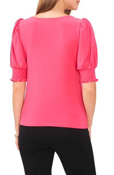 Chaus Square Neck Smocked Sleeve Blouse In Geranium