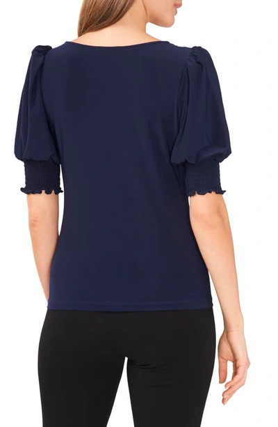 Chaus Square Neck Smocked Sleeve Blouse In Navy