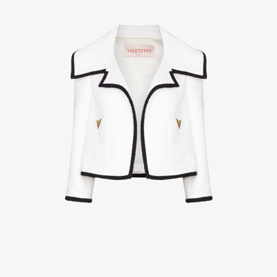 Shop Valentino White Vgold Contrast Trim Tweed Jacket In Neutrals