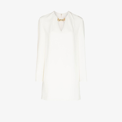 Shop Valentino White Vlogo Chain Silk Mini Dress In Neutrals