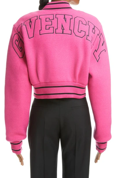 Shop Givenchy Logo Crop Snap Wool Varsity Jacket In 692 Pink Black