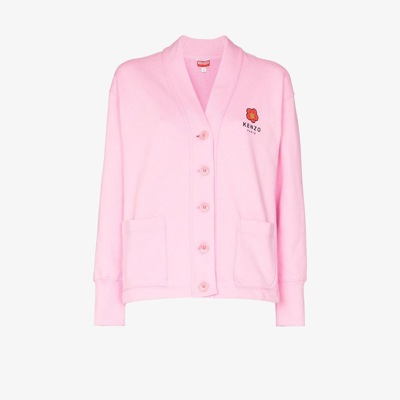 Shop Kenzo Pink Boke Flower Logo Print Cotton Cardigan