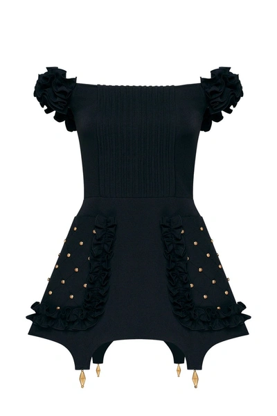 Shop Guranda Ruffled Dress With Pocket In Black