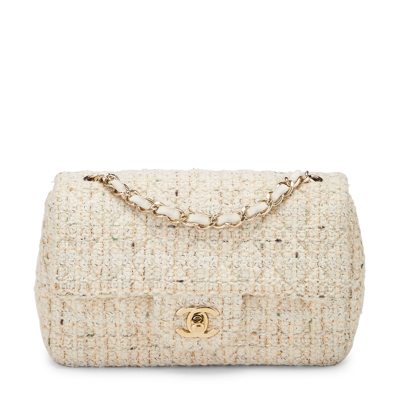 What Goes Around Comes Around Chanel White Tweed Rectangular Flap Mini In  Pink