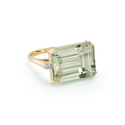 Shop Mateo East West Green Amethyst Ring In Yellow Gold,green Amethyst