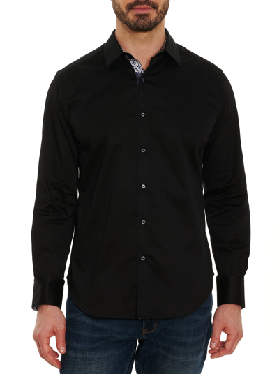 Robert Graham Righteous Cotton Stretch Contrast Trimmed Classic Fit Button Down Shirt In Black