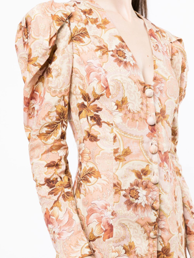 Shop Alemais Phillipa Puff-sleeve Mini Dress In Brown