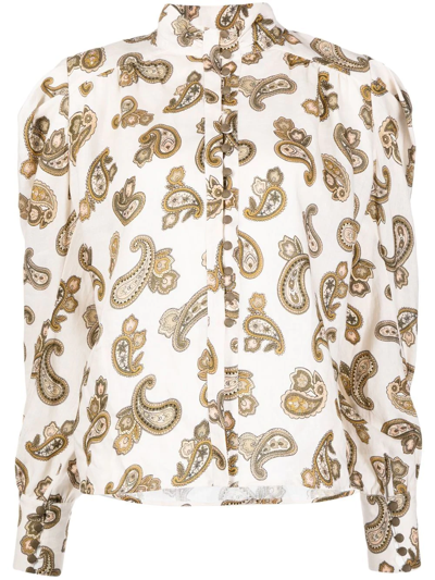 Shop Alemais Mia Paisley-print Puff-sleeve Blouse In Neutrals