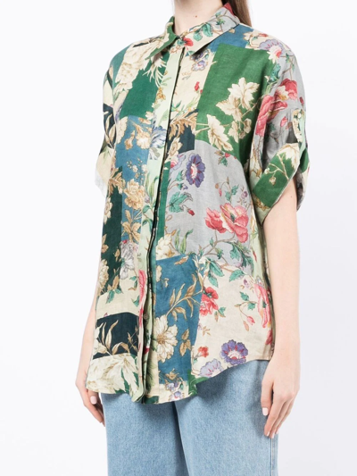 Shop Alemais Loretta Patchwork-print Linen Shirt In Multicolour