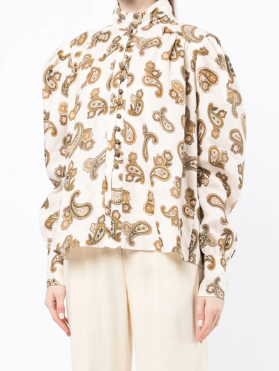 Shop Alemais Mia Paisley-print Puff-sleeve Blouse In Neutrals