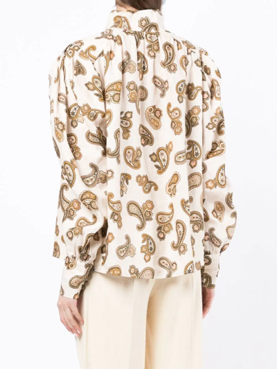 Shop Alemais Mia Paisley-print Puff-sleeve Blouse In Neutrals