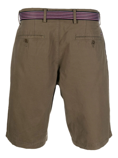 Tommy Hilfiger Belted Cotton Shorts In Grün