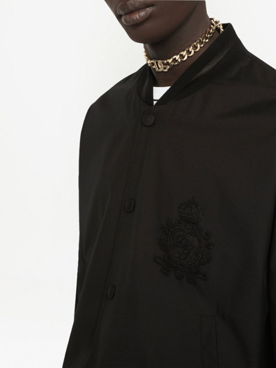 Dolce & Gabbana Solid Color Bomber Jacket With Embroidered Logo In Black
