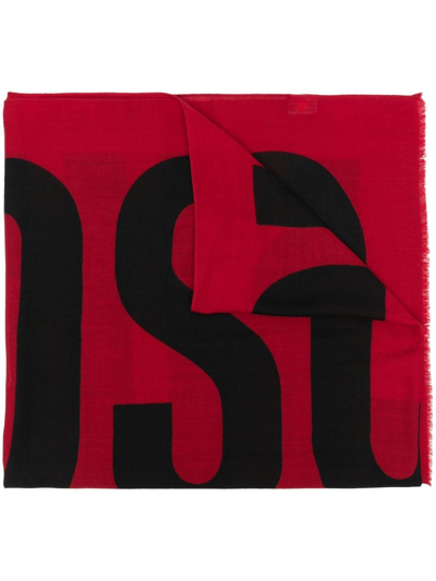 Shop Moschino Logo-print Wool Scarf In Red