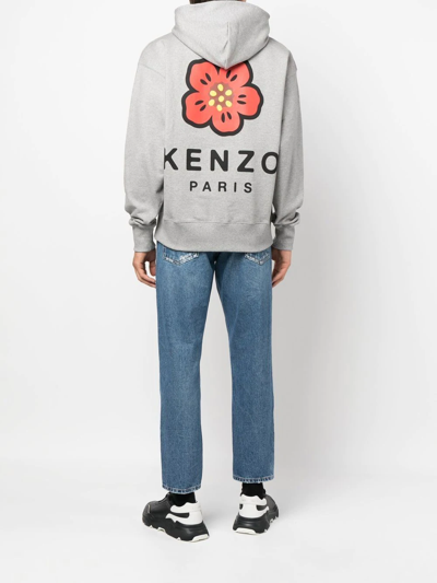 Shop Kenzo Logo-print Long-sleeved Hoodie In Grau