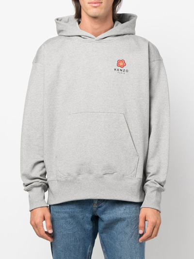 Shop Kenzo Logo-print Long-sleeved Hoodie In Grau