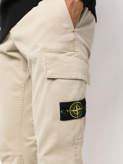 Shop Stone Island Compass-patch Cargo Trousers In Nude
