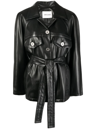 Shop Low Classic Belted Faux-leather Jacket In Schwarz