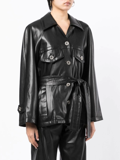 Shop Low Classic Belted Faux-leather Jacket In Schwarz