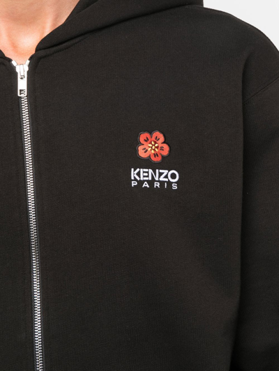 Shop Kenzo Logo-embroidered Zip-up Hoodie In Schwarz