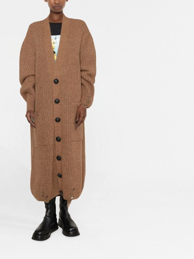 Dsquared2 Extra-long Distressed Knitted Cardigan In Braun