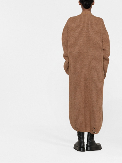 Dsquared2 Extra-long Distressed Knitted Cardigan In Braun