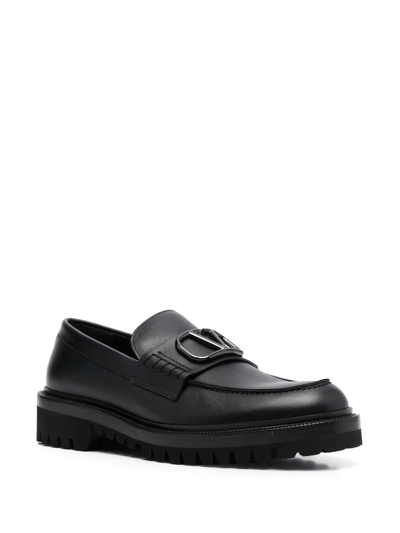 Shop Valentino Vlogo Signature Leather Loafers In Black