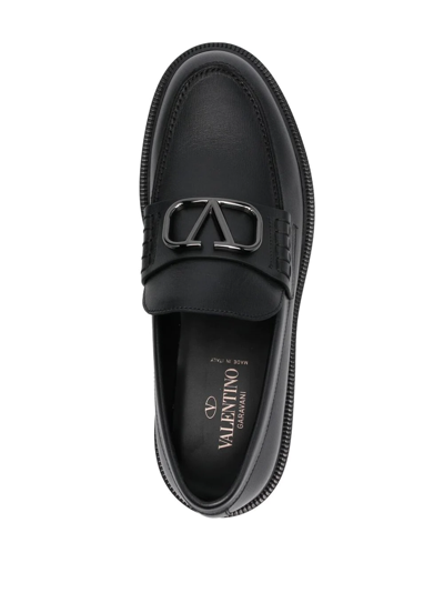 Shop Valentino Vlogo Signature Leather Loafers In Black